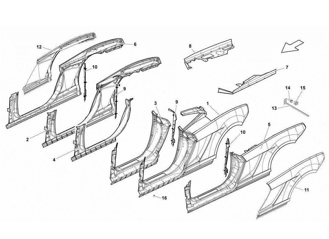 lamborghini gallardo lp560-4s update diagramma delle parti degli attacchi del telaio laterale