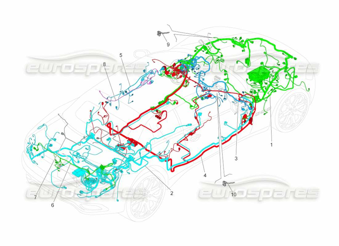 maserati grancabrio (2010) 4.7 schema delle parti del cablaggio principale
