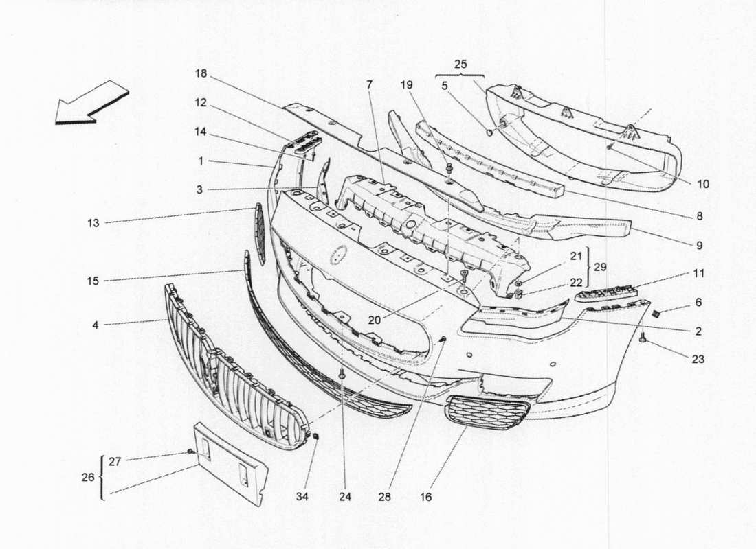 maserati qtp. v6 3.0 bt 410bhp 2015 schema delle parti paraurti anteriore