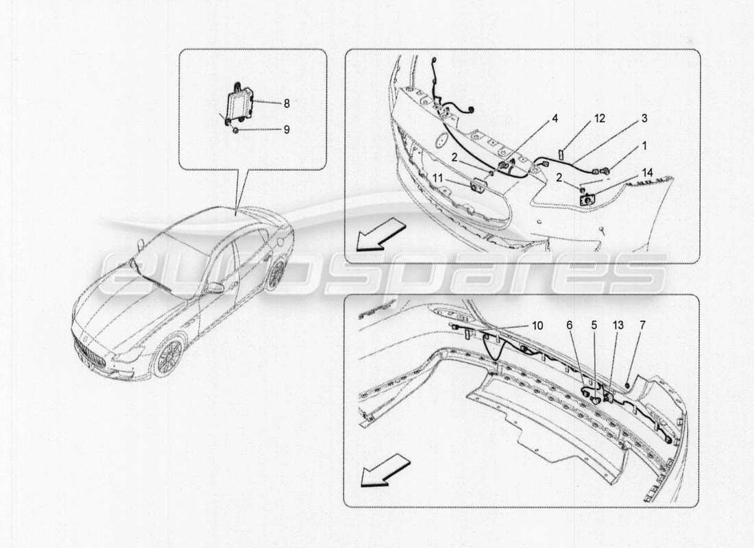 maserati qtp. v8 3.8 530bhp auto 2015 diagramma delle parti dei sensori di parcheggio