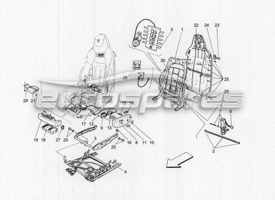 maserati grancabrio mc centenario sedili anteriori - meccanica ed elettrica diagramma delle parti