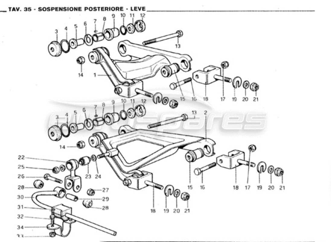 ferrari 246 gt series 1 sospensione posteriore - bracci trasversali diagramma delle parti