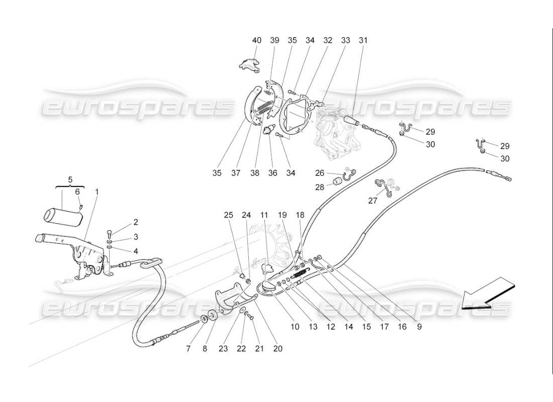 maserati qtp. (2007) 4.2 f1 diagramma delle parti del freno a mano