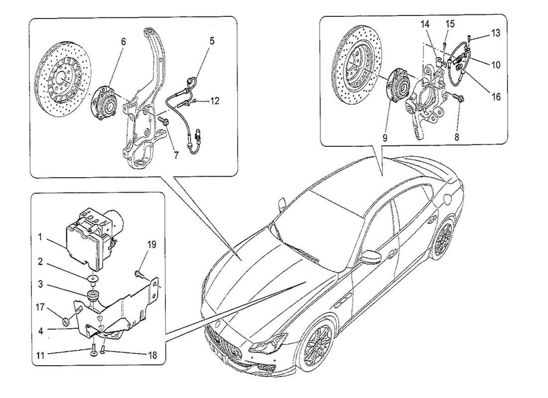 maserati qtp. v8 3.8 530bhp 2014 diagramma delle parti dei sistemi di controllo della frenatura