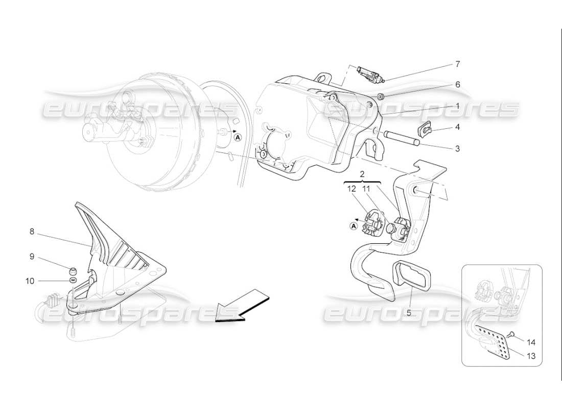 maserati qtp. (2010) 4.7 auto schema completo delle parti dell'unità pedaliera