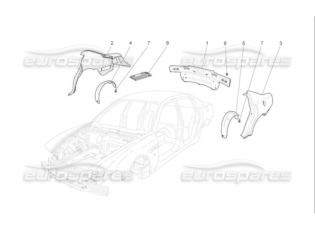 maserati qtp. (2008) 4.2 auto carrozzeria e rivestimenti esterni posteriori diagramma delle parti