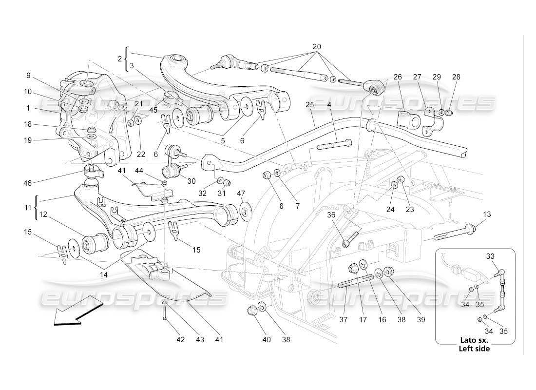 maserati qtp. (2007) 4.2 auto diagramma delle parti della sospensione posteriore