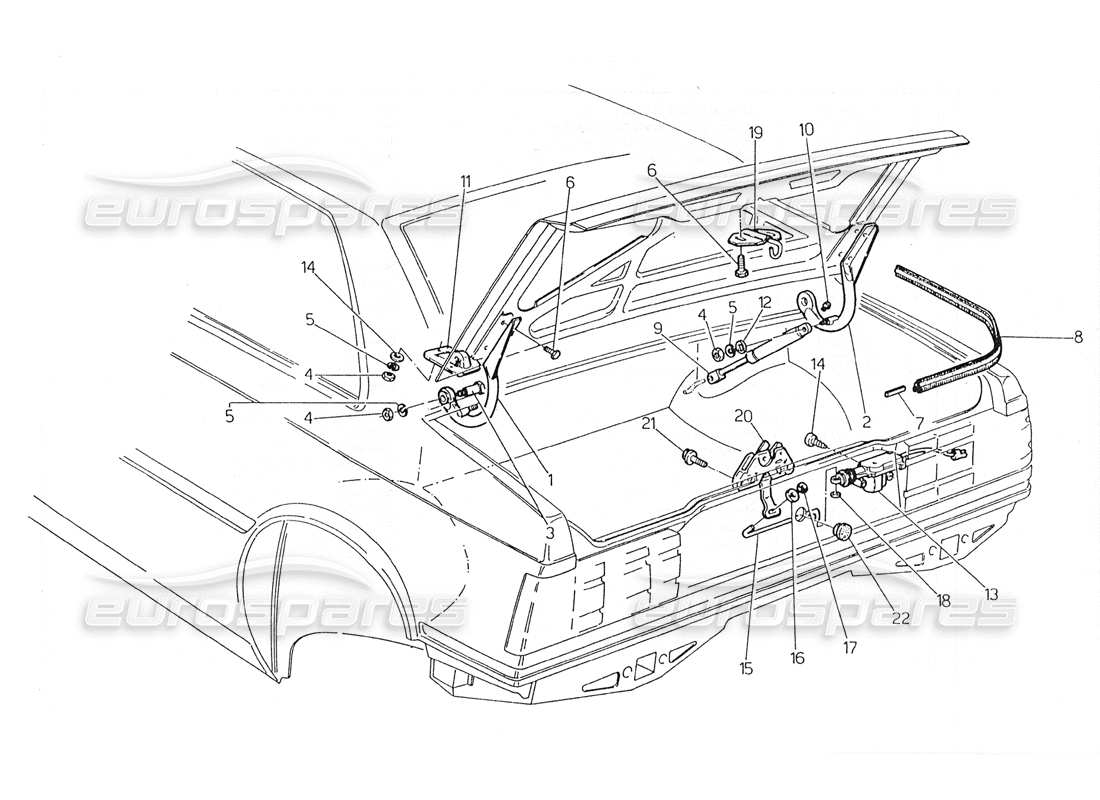 maserati 228 diagramma delle parti del coperchio del bagagliaio