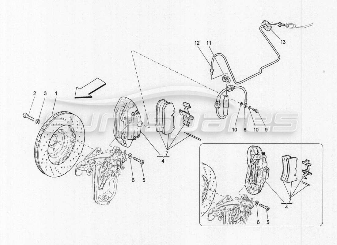 maserati granturismo special edition schema parziale dei dispositivi di frenatura sulle ruote anteriori