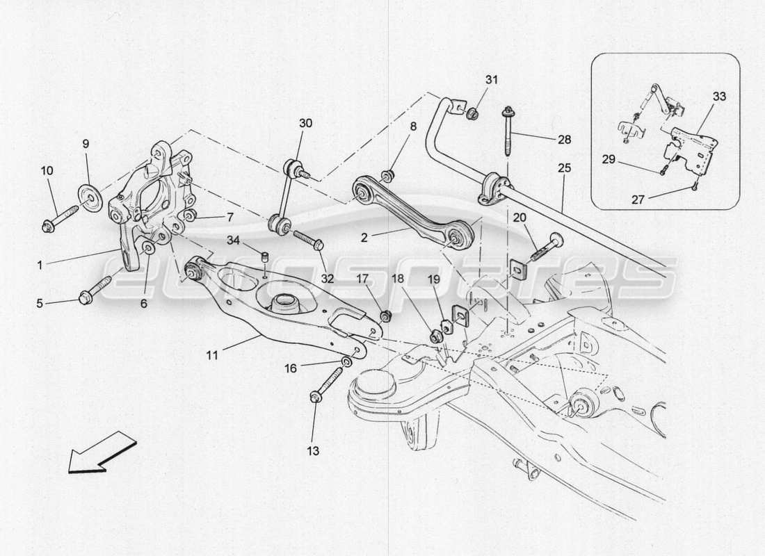 maserati qtp. v8 3.8 530bhp 2014 auto diagramma delle parti della sospensione posteriore