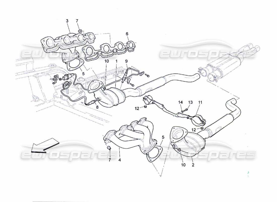 maserati qtp. (2010) 4.7 diagramma delle parti dei convertitori pre-catalitici e dei convertitori catalitici