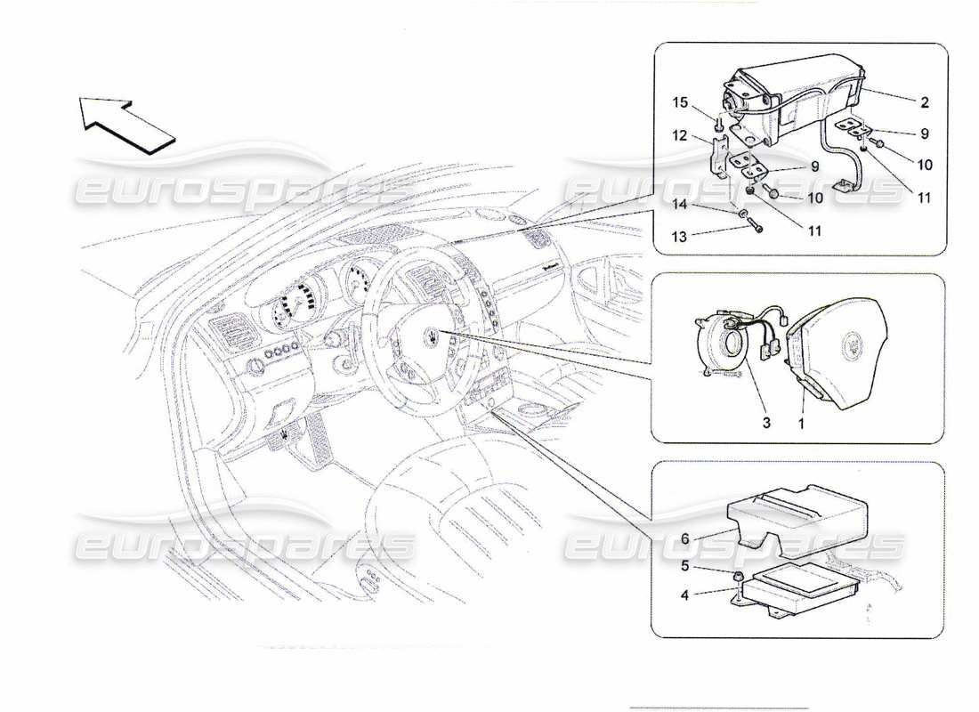 maserati qtp. (2010) 4.7 sistema airbag frontale diagramma delle parti