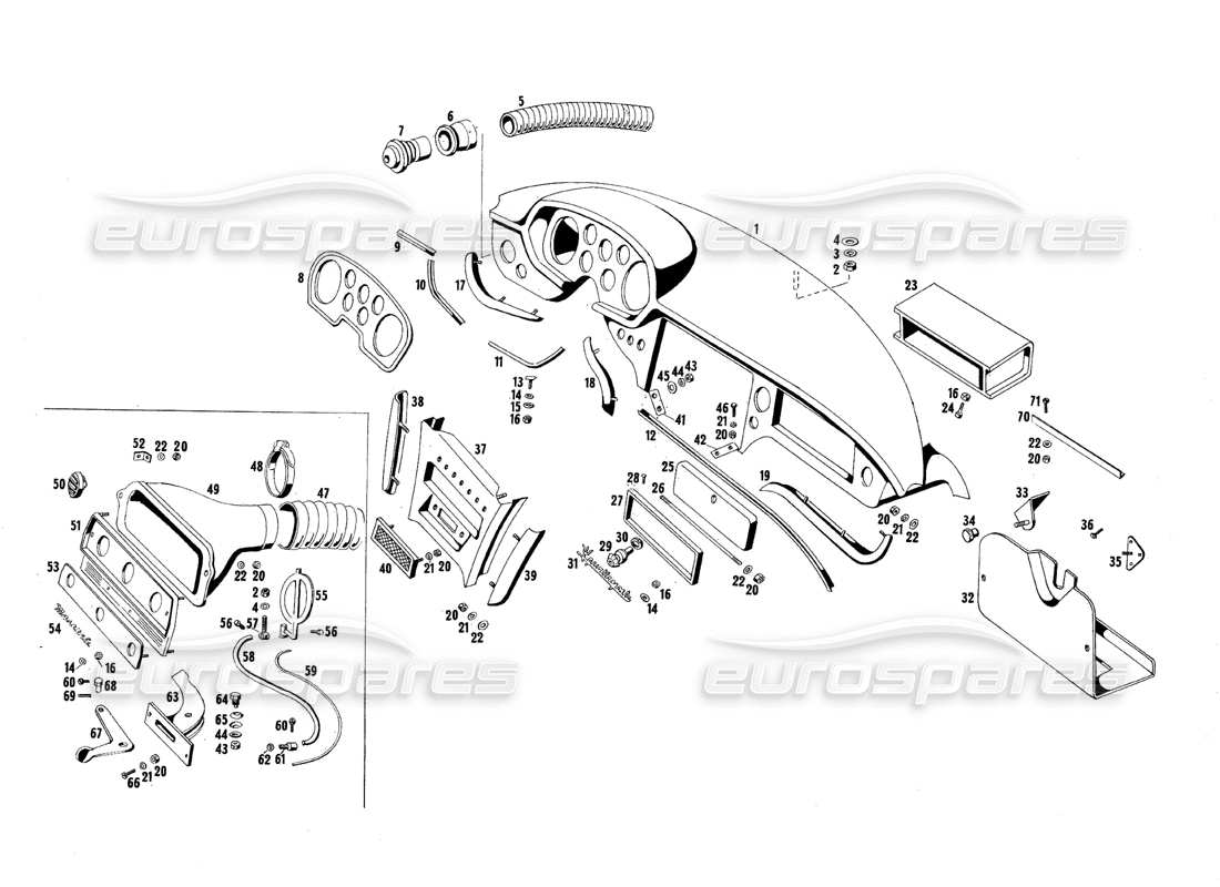 maserati qtp.v8 4.7 (s1 & s2) 1967 diagramma delle parti dei pannelli del cruscotto