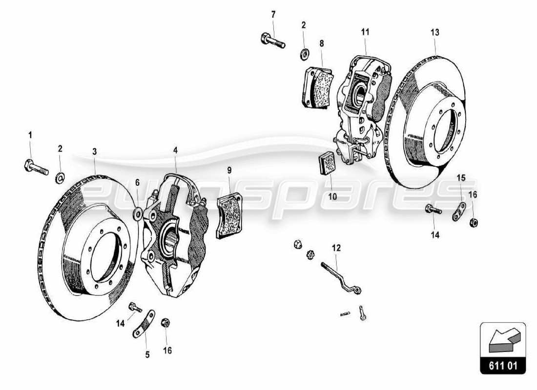 lamborghini miura p400s sistema di frenaggio diagramma delle parti