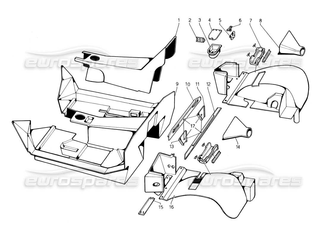 lamborghini countach 5000 qv (1985) rivestimenti interni ed esterni (valido per la variazione qv - maggio 1985) diagramma delle parti