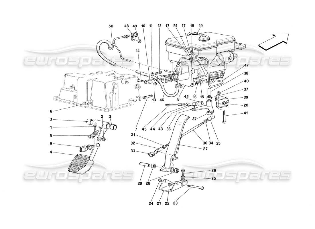 ferrari 348 (1993) tb / ts diagramma delle parti del pedale dell'acceleratore e del sistema idraulico del freno