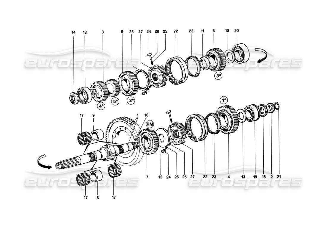 ferrari 308 gtb (1980) ingranaggi dell'albero di rinvio diagramma delle parti