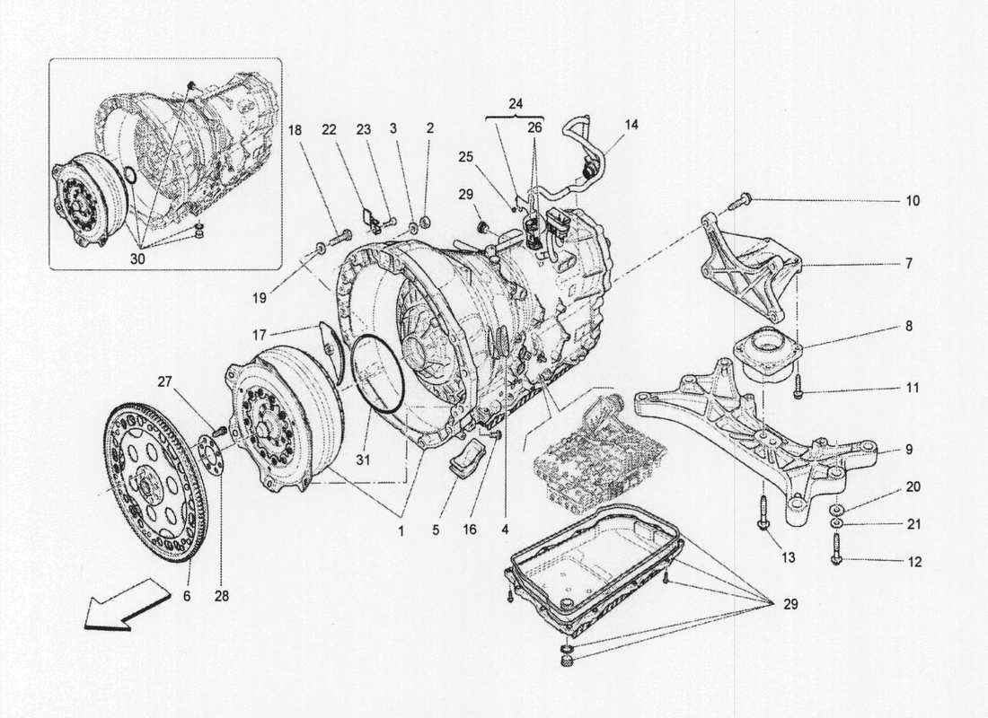 maserati qtp. v6 3.0 bt 410bhp 2wd 2017 diagramma delle parti degli alloggiamenti del cambio
