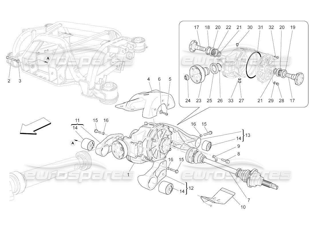 maserati qtp. (2011) 4.7 auto diagramma delle parti del differenziale e dei semiassi posteriori