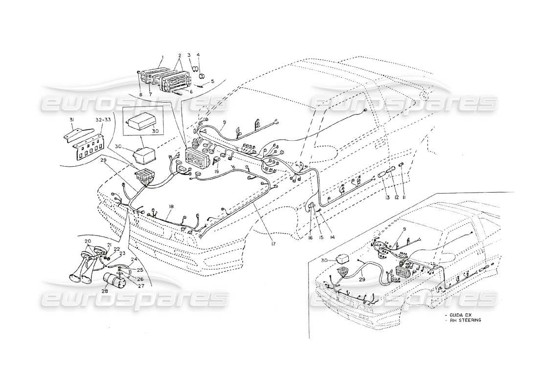 maserati shamal cablaggio vano motore e centrale diagramma delle parti