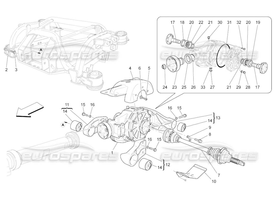 maserati grancabrio (2011) 4.7 semi differenziali e assali posteriori diagramma delle parti