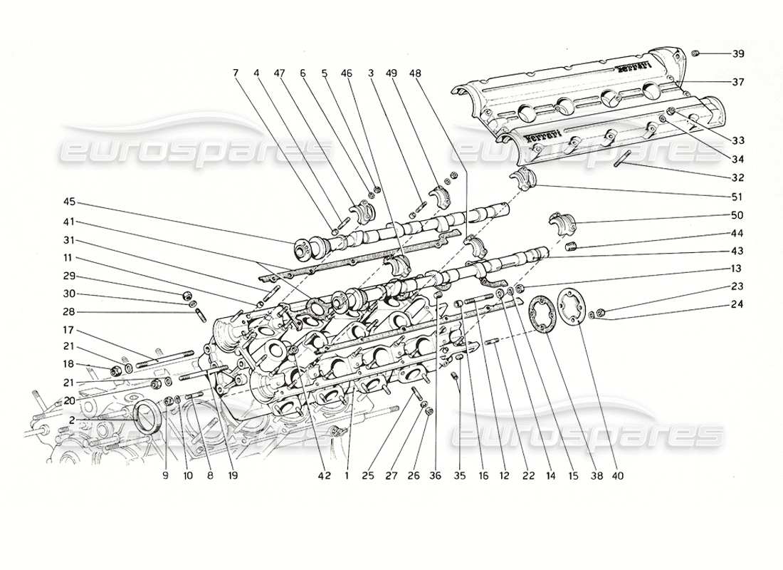 ferrari 308 gt4 dino (1976) diagramma delle parti della testata (sinistra).