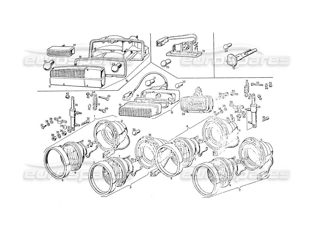 maserati khamsin luci diagramma delle parti