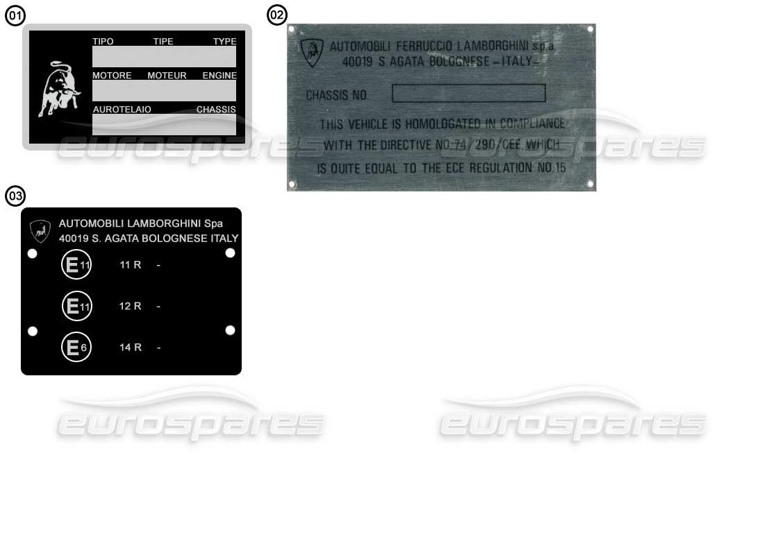 lamborghini miscellaneous lamborghini targhe - schema delle parti targhette di identificazione