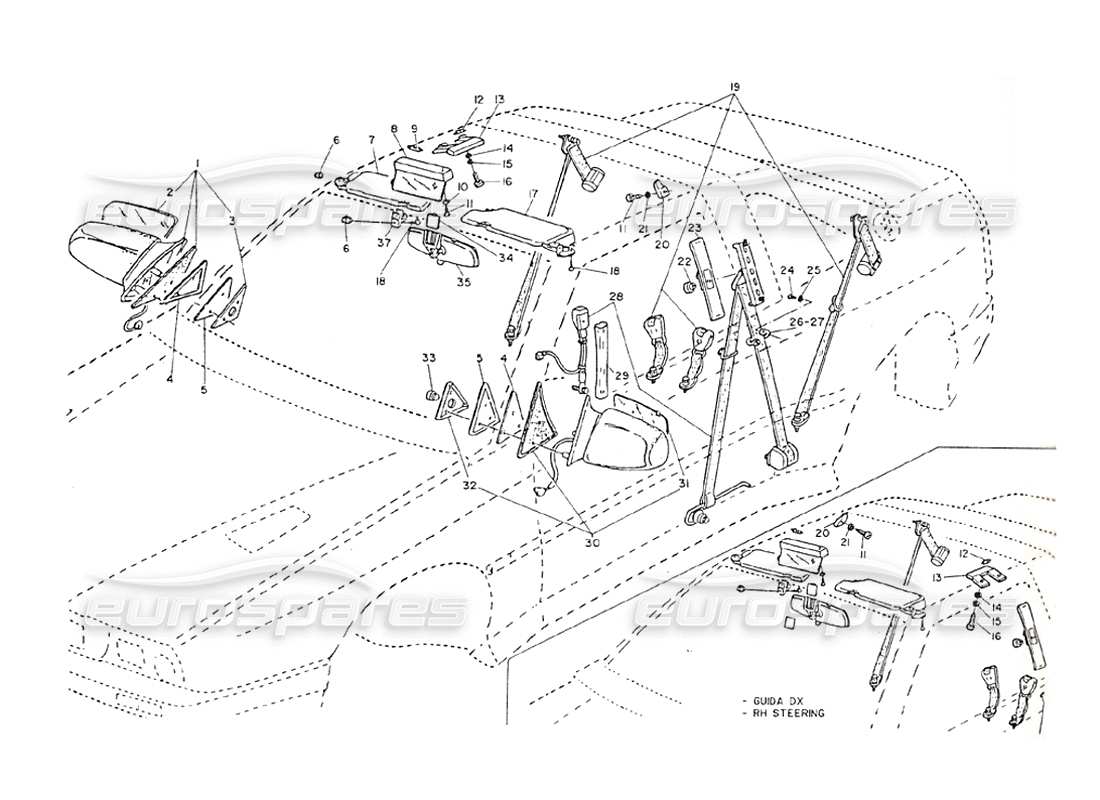 maserati shamal cinture di sicurezza, specchietti retrovisori, alette parasole diagramma delle parti