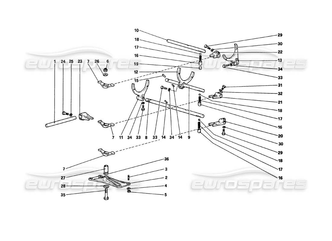 ferrari 308 gtb (1980) diagramma delle parti dei controlli interni del cambio