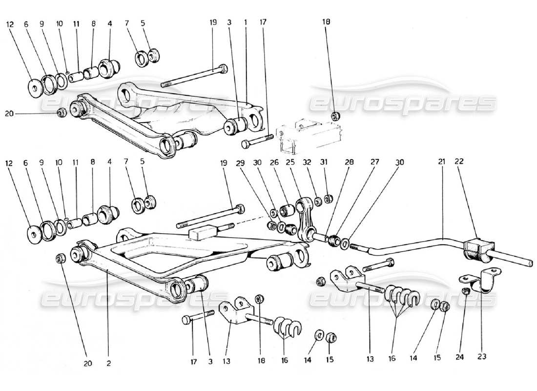 ferrari 308 gtb (1976) sospensioni posteriori - schema delle parti bracci trasversali