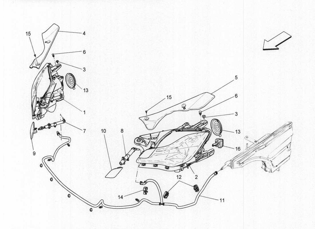 maserati qtp. v6 3.0 bt 410bhp 2wd 2017 diagramma delle parti dei gruppi ottici