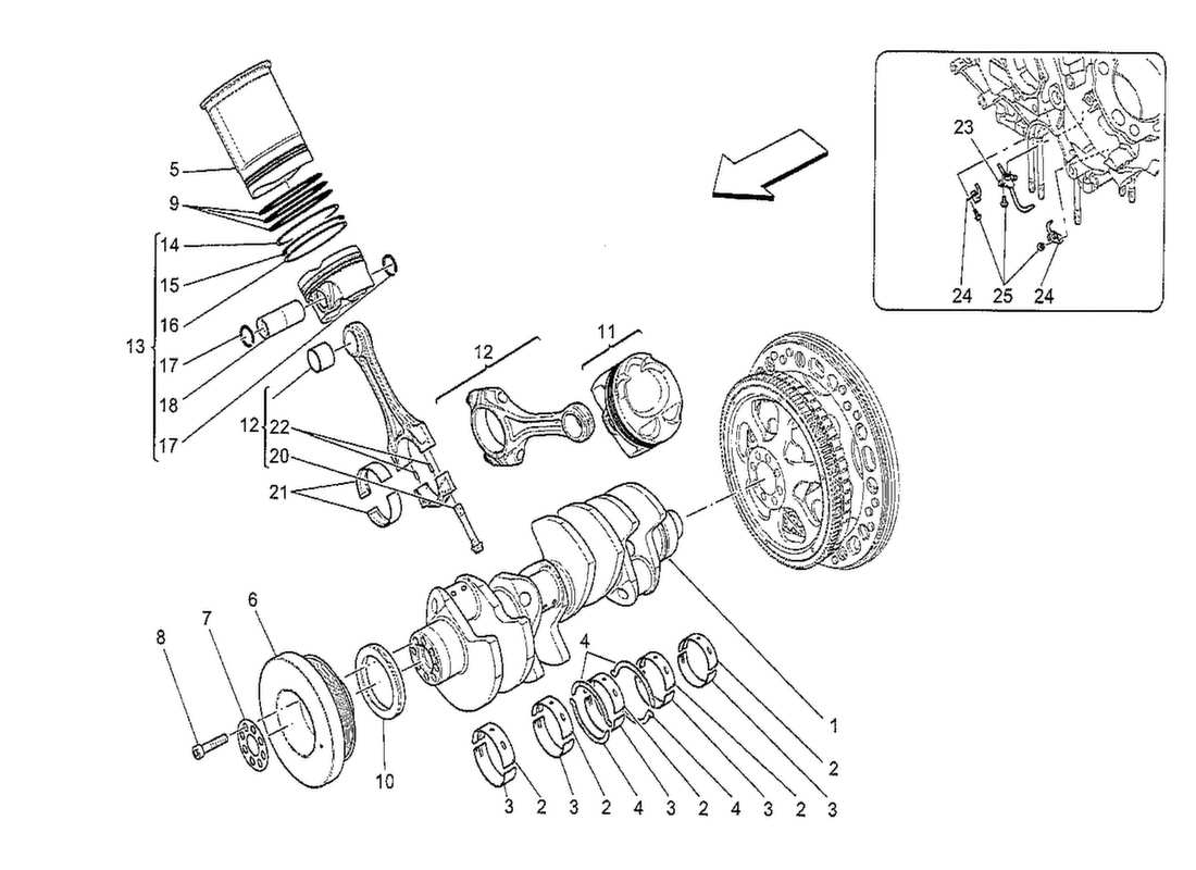 maserati qtp. v8 3.8 530bhp 2014 diagramma delle parti del meccanismo a manovella