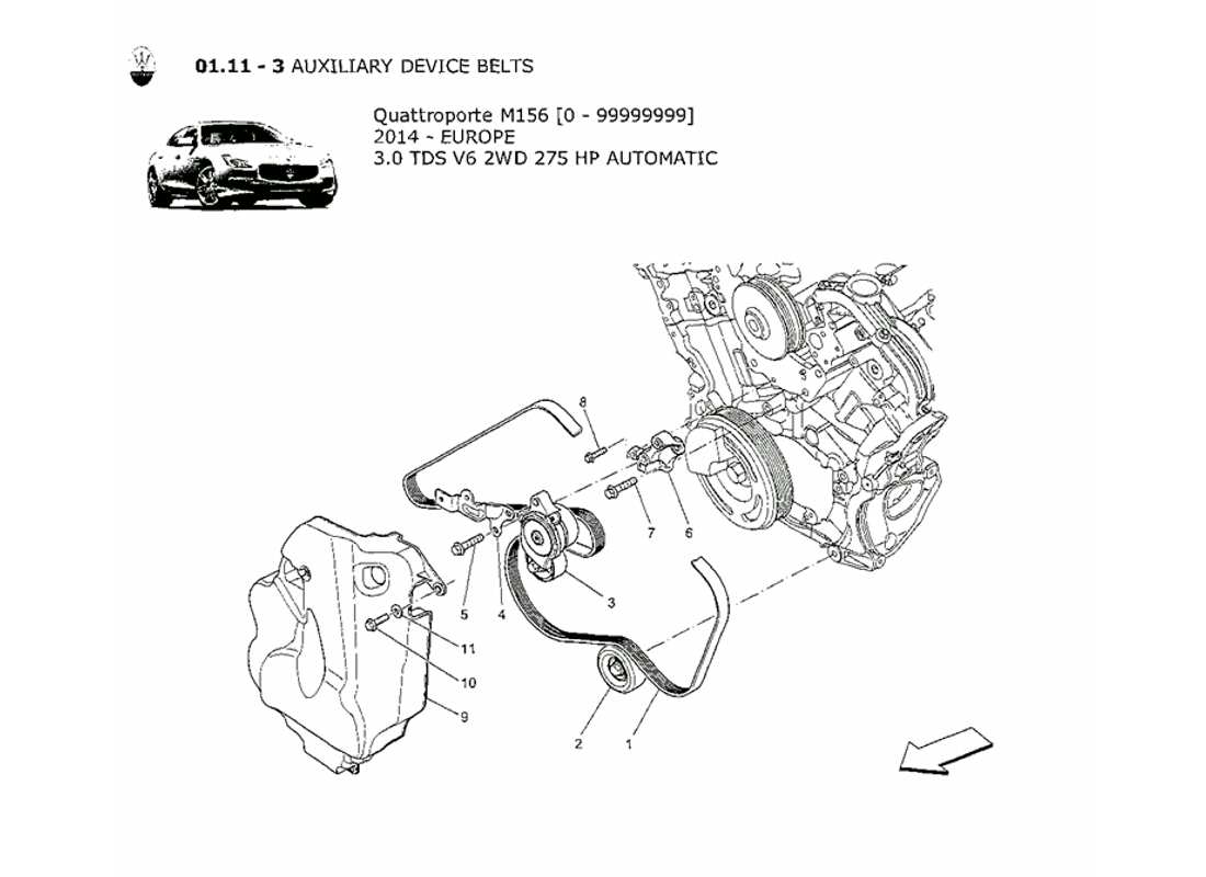 maserati qtp. v6 3.0 tds 275bhp 2014 diagramma delle parti delle cinghie dei dispositivi ausiliari