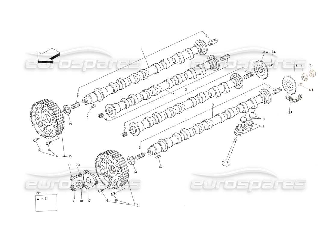 maserati shamal sistema di distribuzione - alberi a camme diagramma delle parti