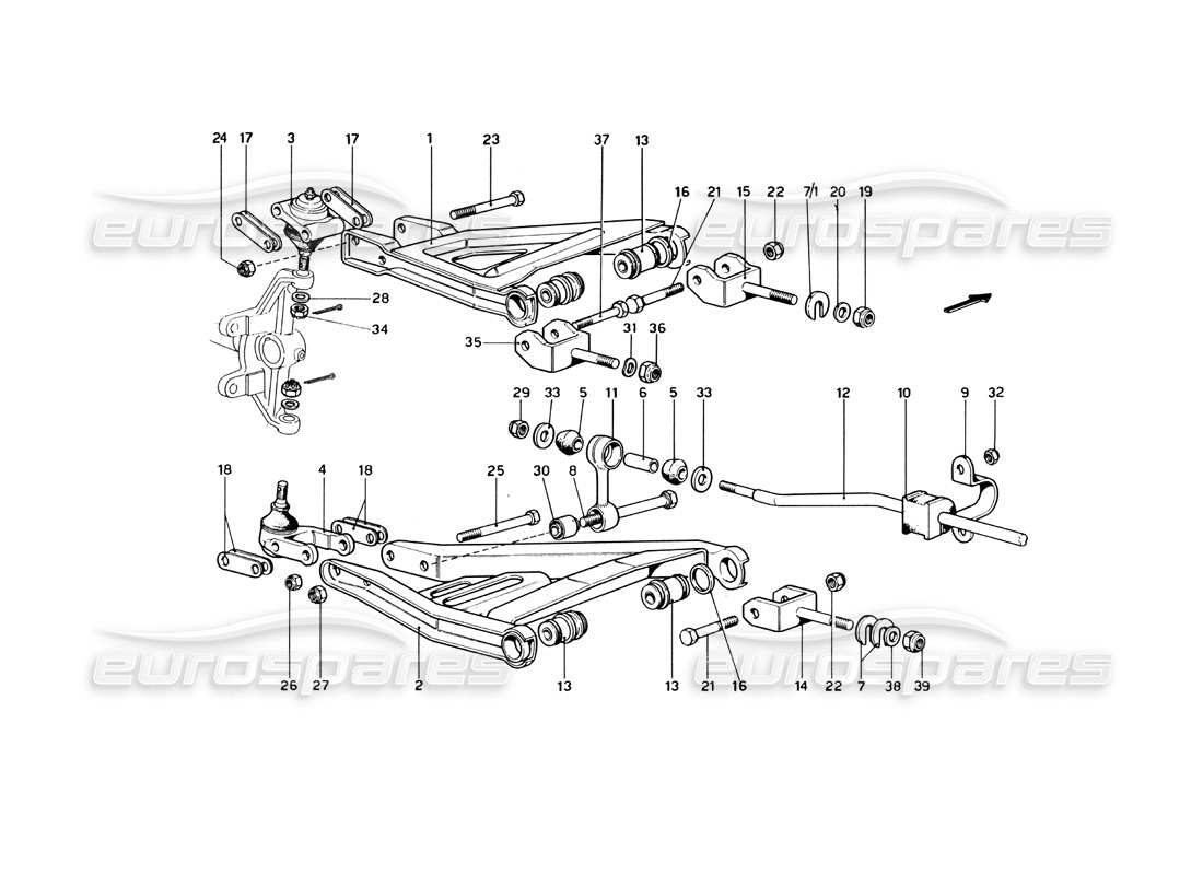 ferrari 246 dino (1975) sospensione anteriore - bracci trasversali diagramma delle parti