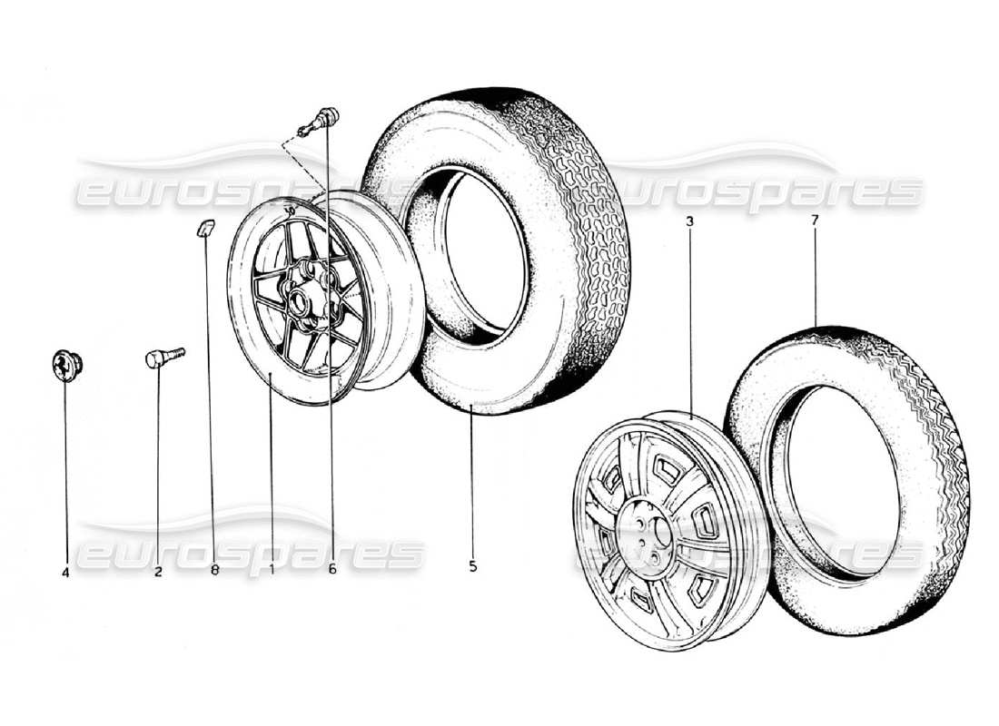 ferrari 308 gtb (1976) ruote diagramma delle parti