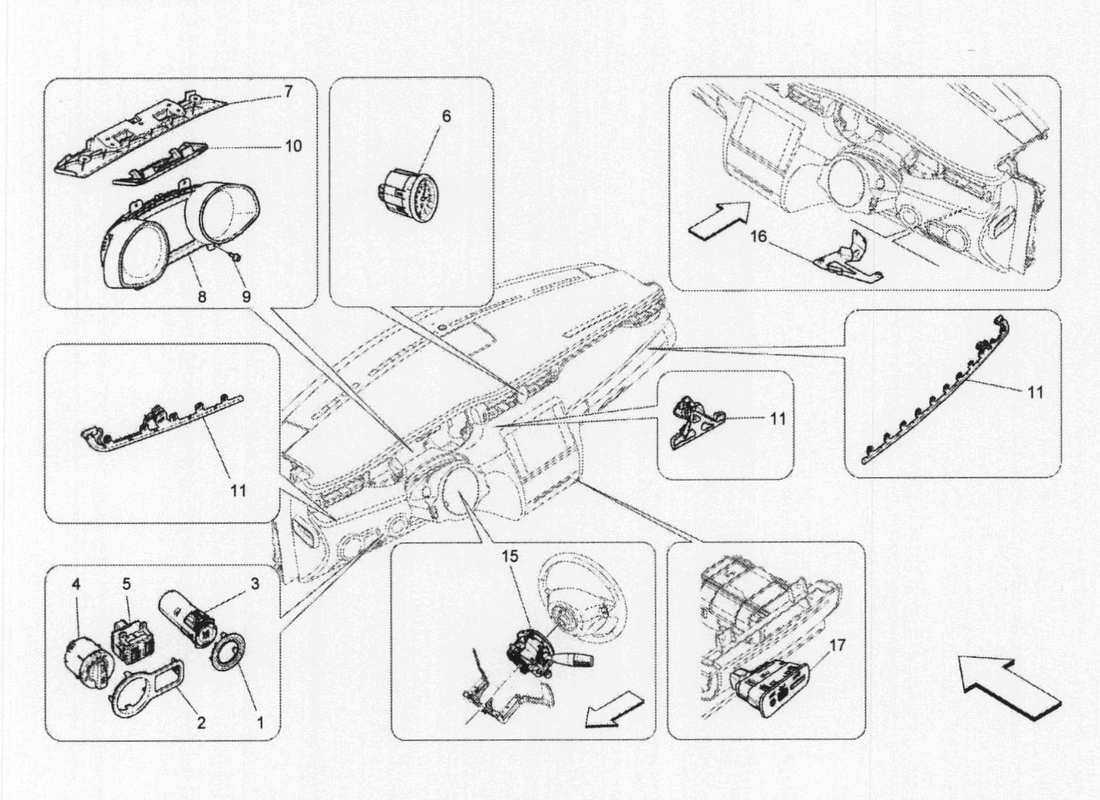 maserati qtp. v6 3.0 bt 410bhp 2wd 2017 diagramma delle parti dei dispositivi del dashboard