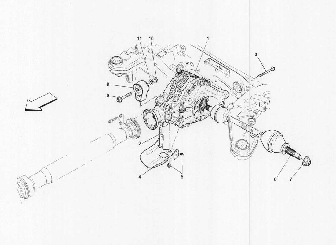 maserati qtp. v6 3.0 bt 410bhp 2wd 2017 diagramma delle parti del differenziale e dei semiassi posteriori