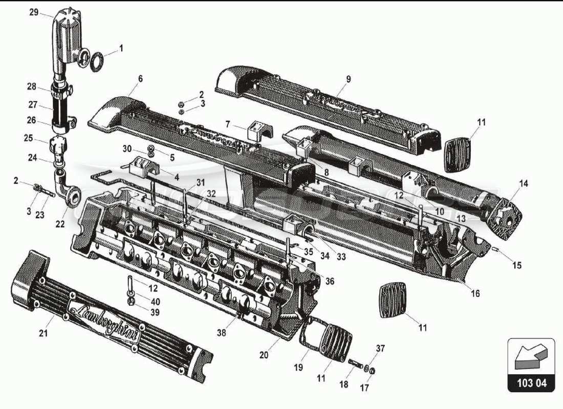 lamborghini 350 gt copertura motore superiore diagramma delle parti