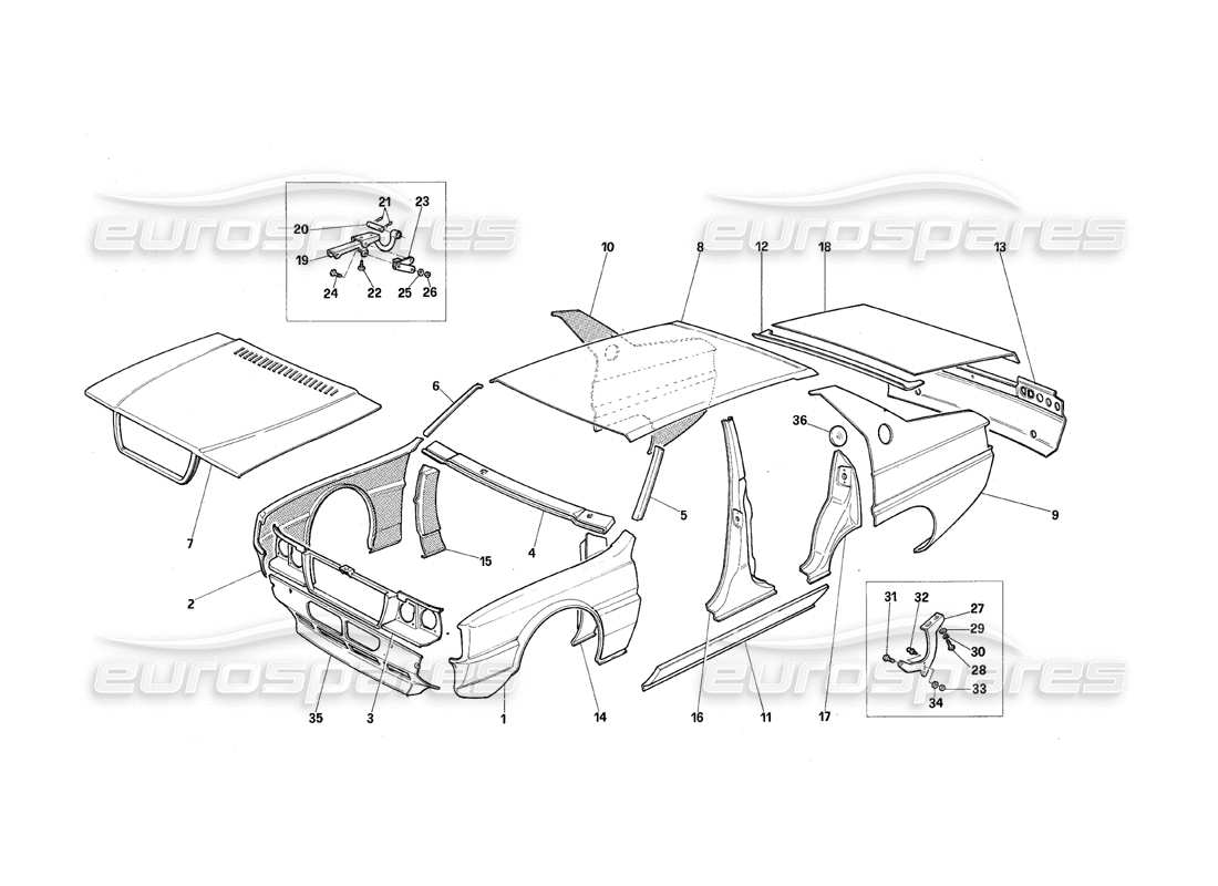 maserati qtp.v8 4.9 (s3) 1979 schema delle parti della carrozzeria