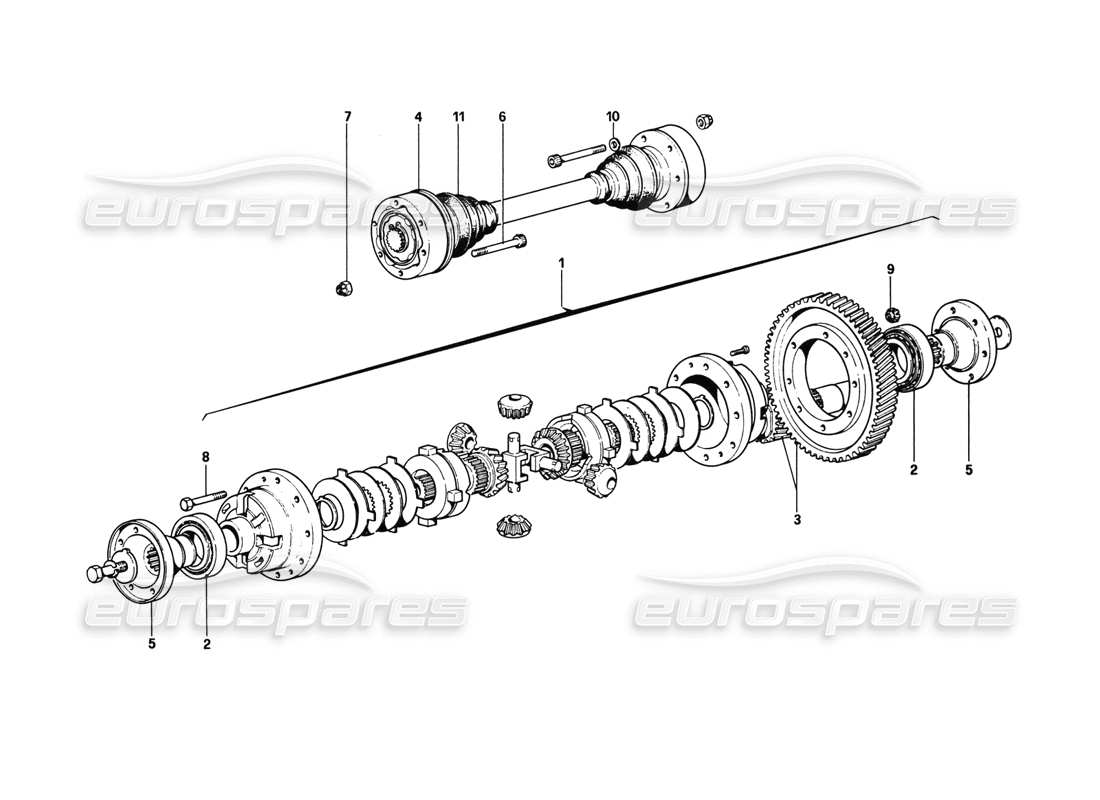 ferrari 308 gtb (1980) diagramma delle parti del differenziale e degli alberi dell'asse