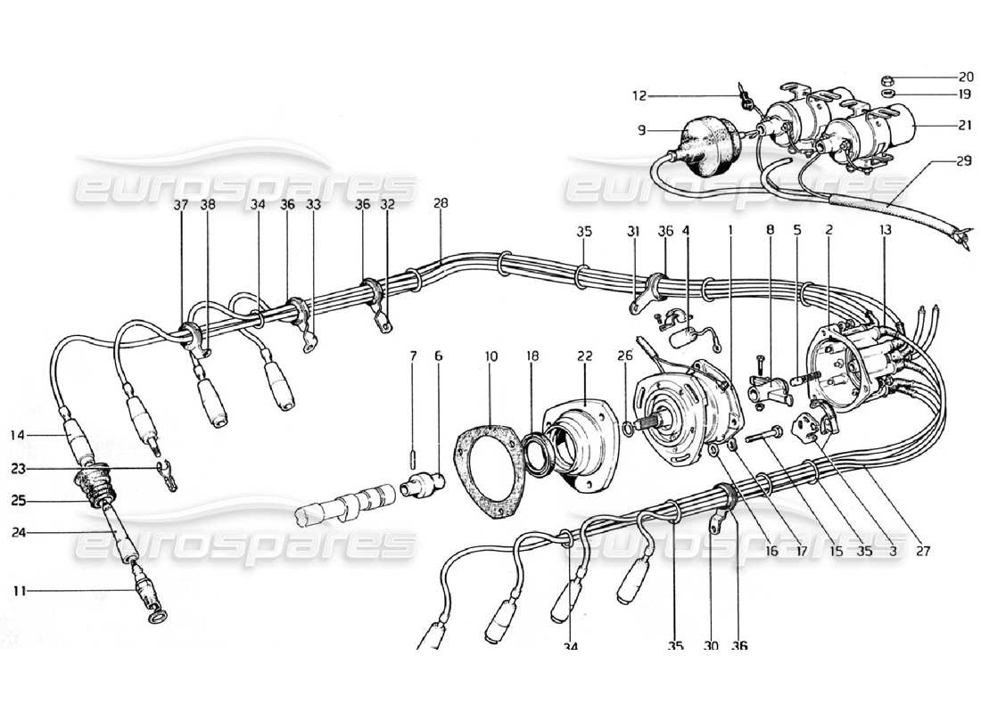 ferrari 308 gtb (1976) accensione del motore diagramma delle parti