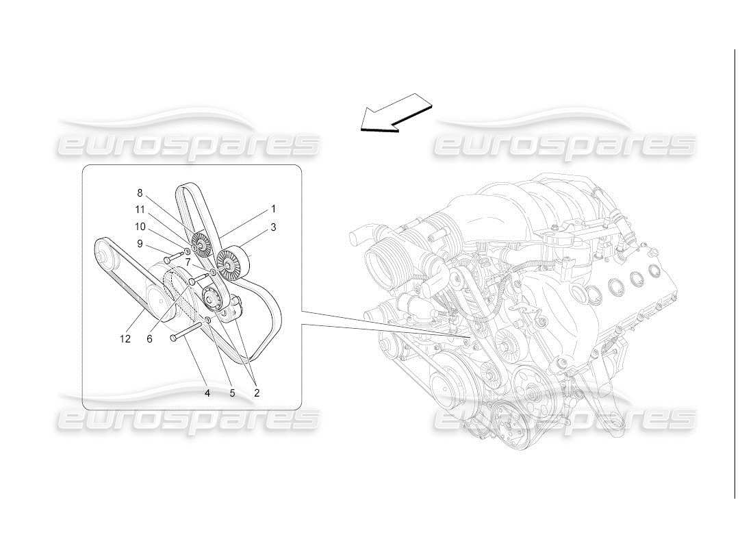 maserati qtp. (2007) 4.2 auto diagramma delle parti delle cinghie dei dispositivi ausiliari