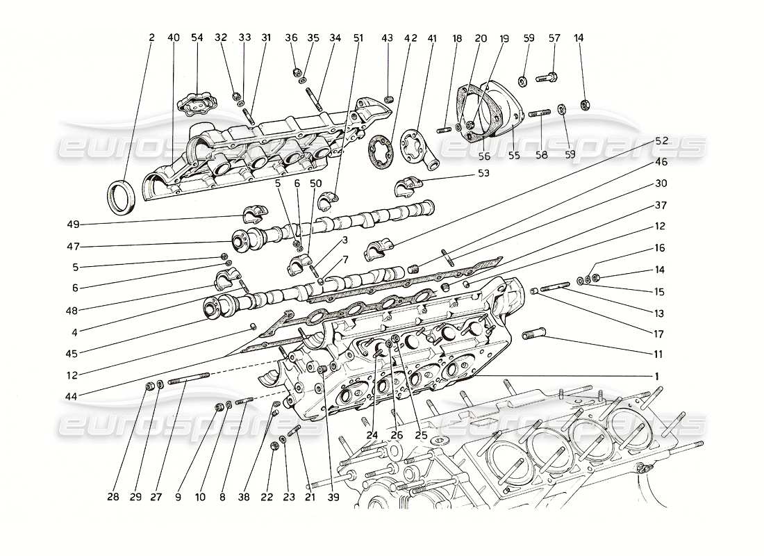ferrari 308 gt4 dino (1976) testata (destra) diagramma delle parti