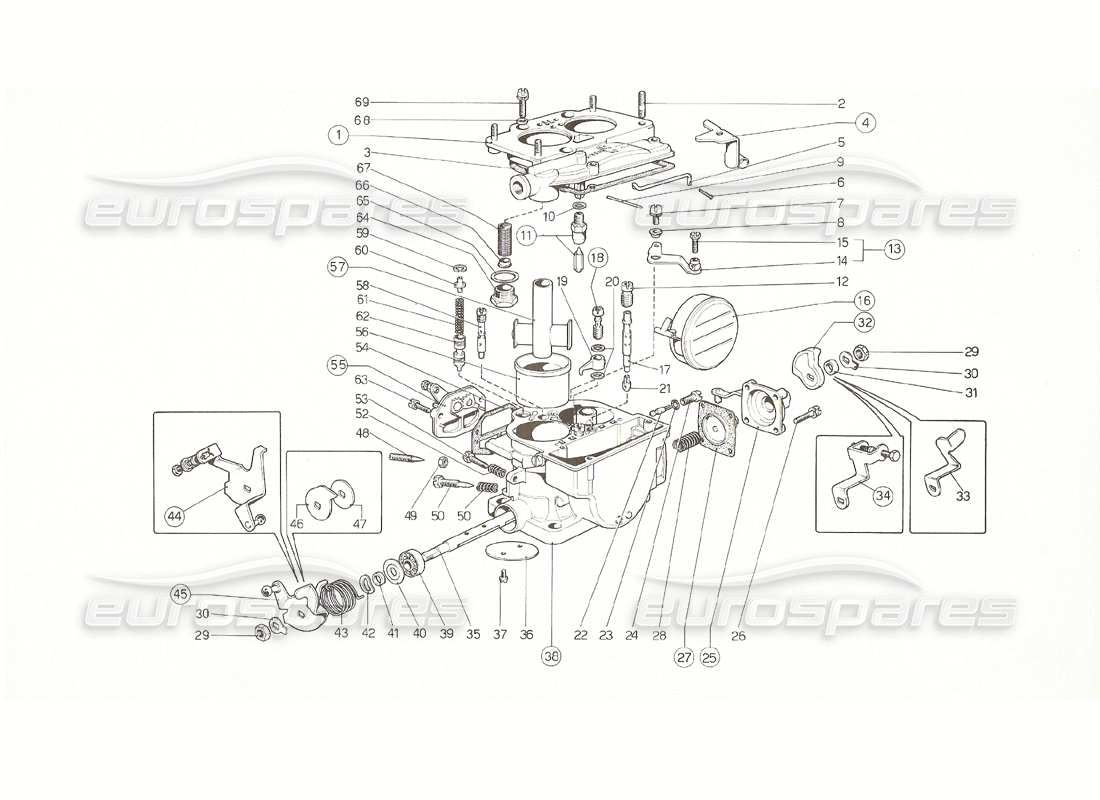 ferrari 308 gt4 dino (1976) carboidrati weber 40 dcnf (versione usa 1976) diagramma delle parti