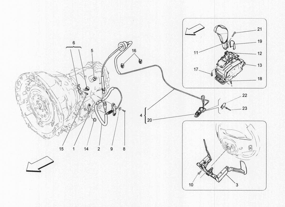 maserati qtp. v6 3.0 bt 410bhp 2wd 2017 comandi del conducente per il diagramma delle parti del cambio automatico