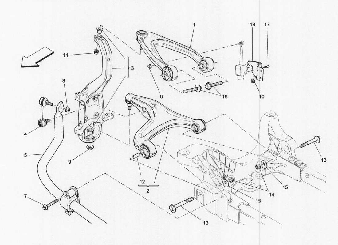 maserati qtp. v6 3.0 bt 410bhp 2wd 2017 diagramma delle parti della sospensione anteriore