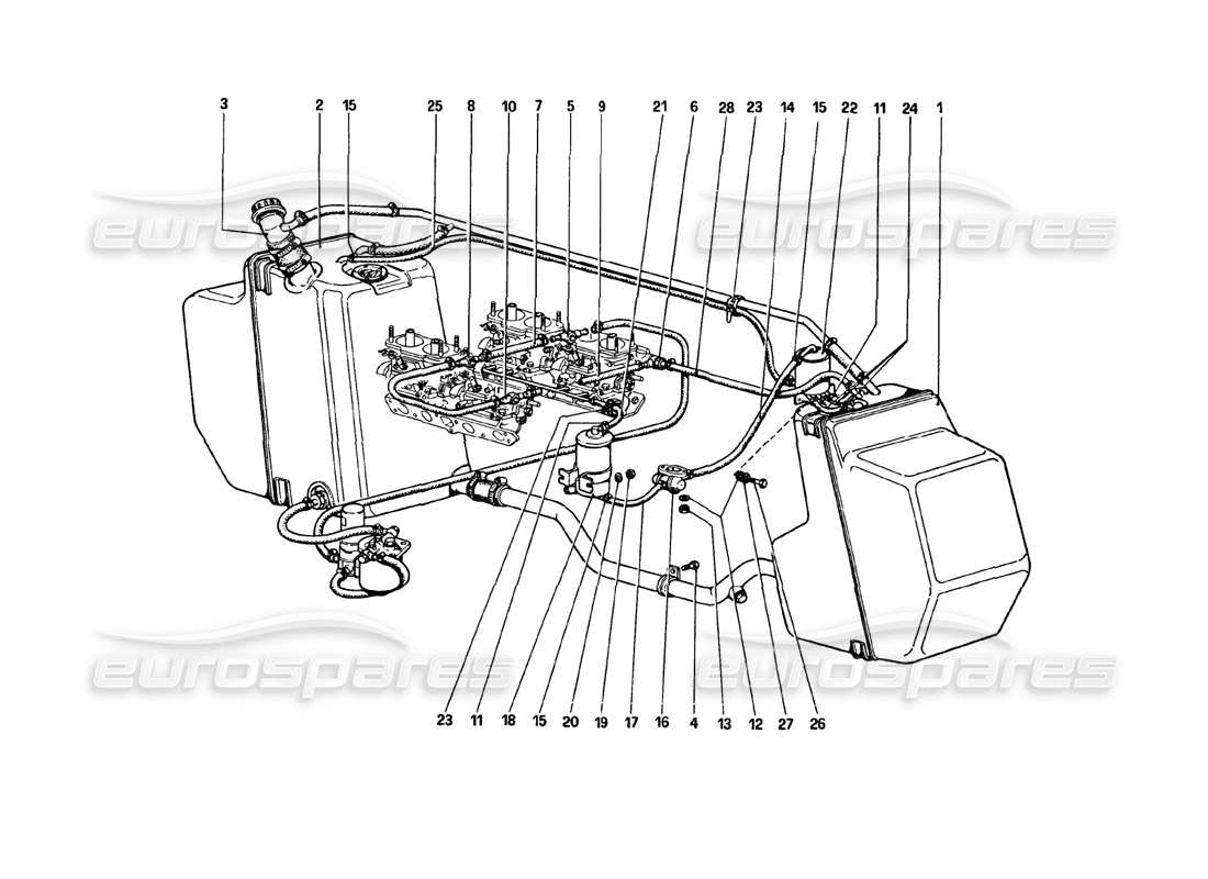 ferrari 308 gtb (1980) schema delle parti del sistema di alimentazione (varianti per la versione aus).