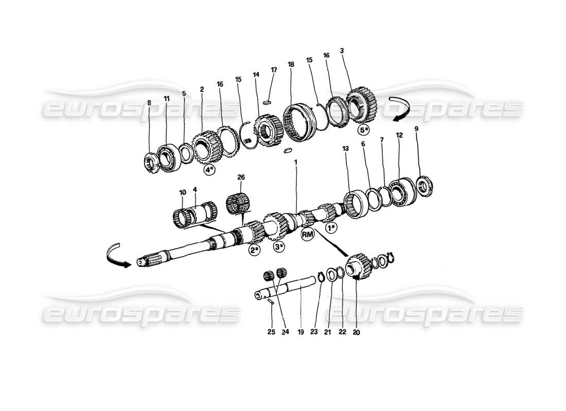 ferrari 308 gtb (1980) ingranaggi dell'albero principale diagramma delle parti